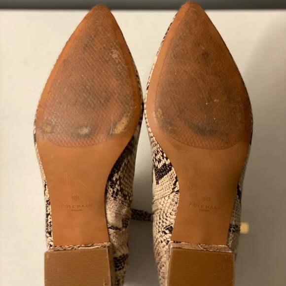 Size 9 Cole Haan sightly textured snake skin booties with gold accents. - Picture 6 of 6